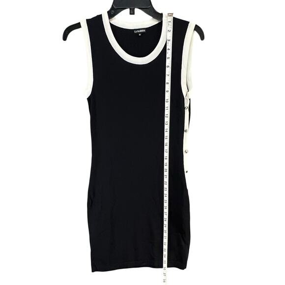La Madona Y2K Tank Knit Dress M Black White Buttons Stretch Sporty Minimalist - Picture 9 of 13
